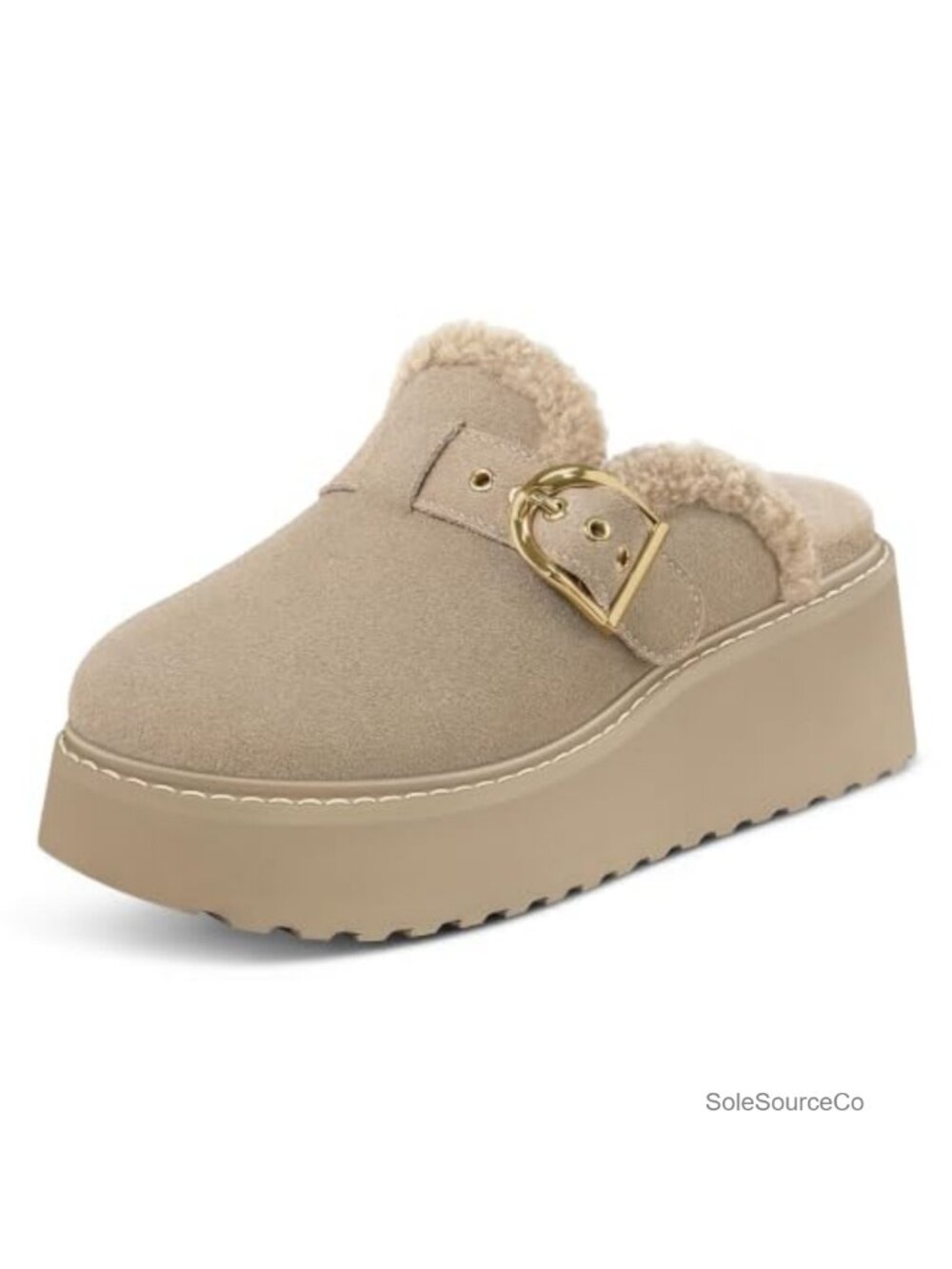 Genuine Suede Platform Clogs Memory Foam Slip On Mules